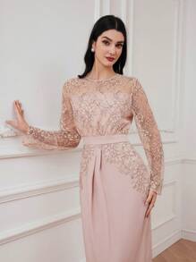 Modelyn Đầm Maxi hở lưng in hoa xẻ cao cho nữ - Hồng - Xem 6