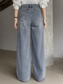 Dazy-Less Wide Leg Denim Jeans Old Money Style Business Casual Woman Work Clothes - Light Wash - View 5