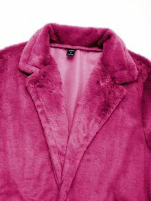 Manfinity Homme Men's Turn-Down Collar Drop Shoulder Long Sleeve Fuzzy Coat - Rose Red - View 4