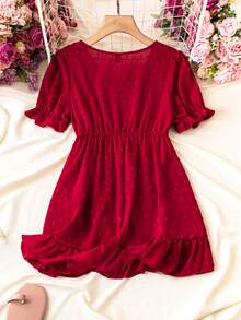 EMERY ROSE 大尺碼交叉領口、泡泡袖、打結下擺上衣 - 紅色 - 查看 2