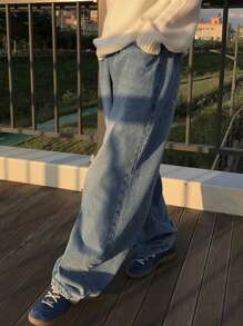 DAZY Women's Elastic Waist Wide Leg Loose Fit Jeans,Baggy Jeans