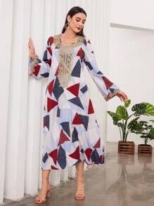 Al Najma V領飄袖土耳其長袍,阿拉伯傳統長袍 - 藍色 - 查看 7