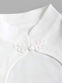 VaVaBold 旗袍領扣綴飾空心短袖t恤 - 白色 - 查看 3