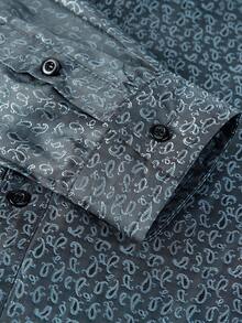 Men's Jacquard Long Sleeve Shirt - Navy Blue - View 5