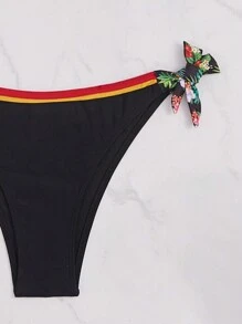 SHEIN Swim Bộ bikini dây buộc cổ in hình cây nhiệt đới đi biển mùa hè - Nhiều màu - Xem 5