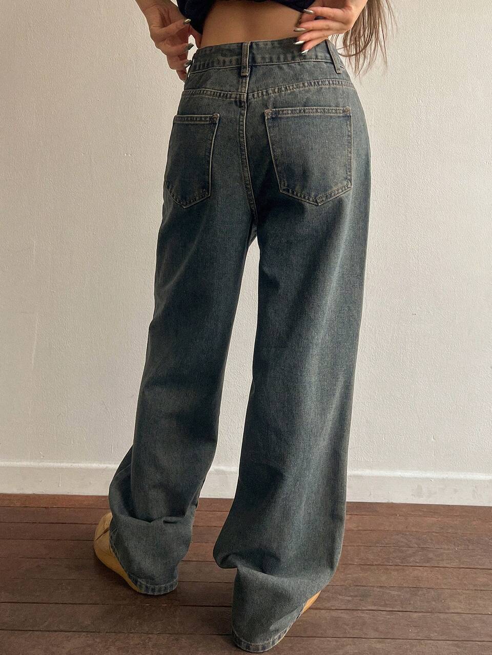 Women's Wide Leg Denim Jeans, Vintage Washed Blue, Long And Loose Fit,Baggy Jeans,Fall Clothes