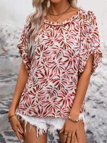 SHEIN LUNE Blusa De Manga Murciélago Con Estampado Aleatorio - Multicolor - Ver 1