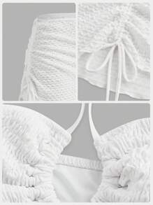 Swim Chiccia Summer Ladies Solid Texture Halter Bikini Set Wedding - White - View 5
