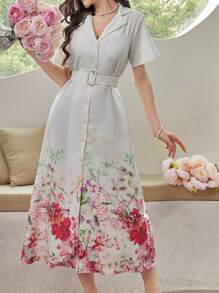 Modelyn Đầm Maxi In Hoa Cài Nút Phía Trước Cho Nữ Kèm Thắt Lưng Trang Phục Nữ - Hồng - Xem 3