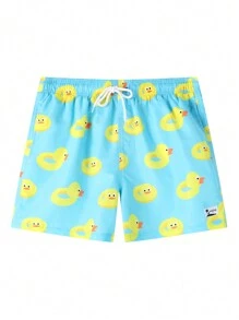 Manfinity Nam Vịt Cartoon In Xanh Dây rút Quần short đi biển Cho mùa hè , Bơi lội - Màu xanh lam - Xem 1