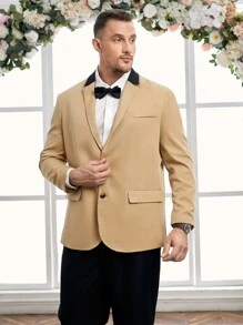 Manfinity VCAY Men's Plus Size Color Block Lapel Collar Single Breasted Blazer, For Fall Winter - Camel - View 1