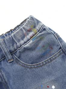 Jeans de estilo urbano para niño preadolescente con lavado pesado y detalle de salpicaduras de acuarela - Lavado ligero - Ver 4