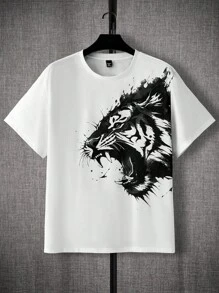 Manfinity VCAY Tiger Print Knitted Casual Two-Piece Set (Men's Plus Size)