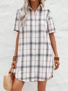 SHEIN LUNE Women's Plaid Shirt Dress - Multicolor - View 4