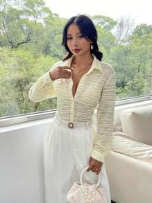 GENKIRA Women's Single-Breasted Long-Sleeved Shirt Fall Cloth For Women - Yellow - View 5