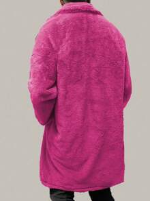 Manfinity Homme Men's Turn-Down Collar Drop Shoulder Long Sleeve Fuzzy Coat - Rose Red - View 2