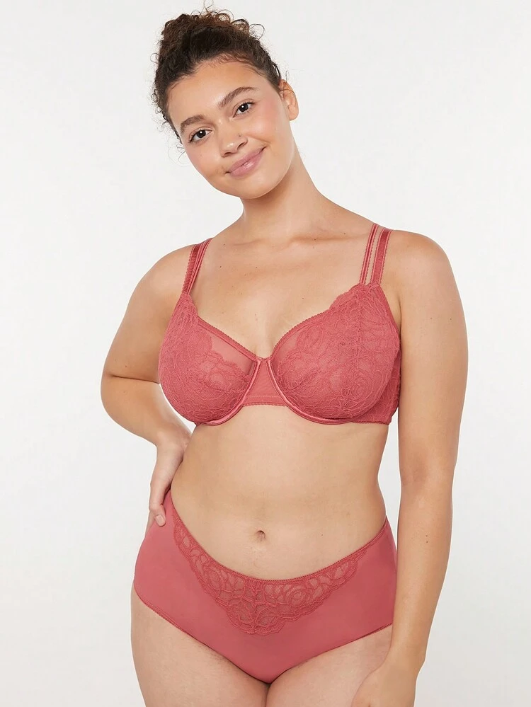 Sujetador sexy con push-up, sin forro, de encaje y malla con tirantes