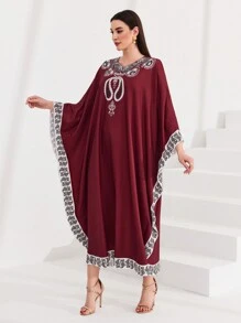 Al Najma 勃艮第红女款蝙蝠袖印花连衣裙 - 酒紅色 - 查看 8