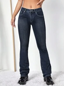 SHEIN ICON Women's Embroidered Skinny Jeans - Dark Wash - View 2