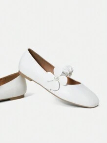 CUCCOO DOLLMOD Women'S Cute Round Toe Flat Shoes With White Pu Upper Material - White - View 3