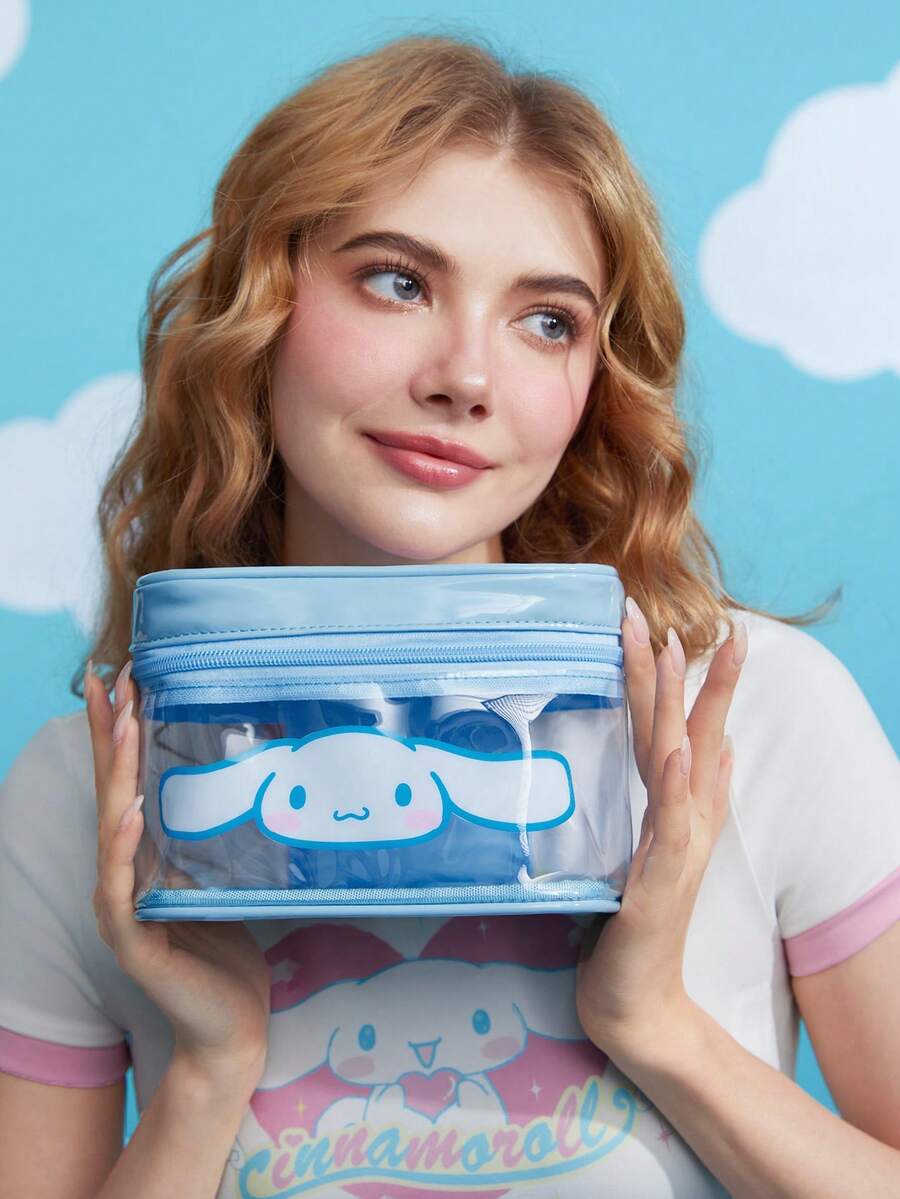 HELLO KITTY AND FRIENDS | SHEIN 卡通圖案印花半透明便攜化妝包 - 淺藍色 - 查看 1