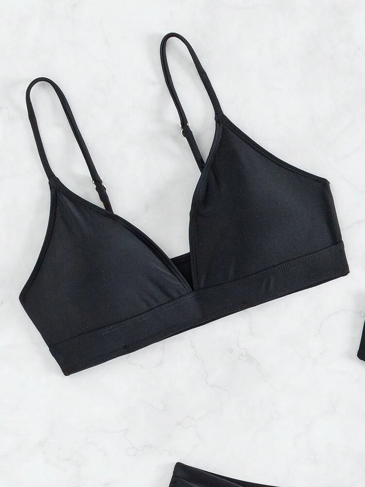 Women's Solid Color Spaghetti Strap Bikini Set Top (2pcs) And Bottom (1pc) Bikini Set Summer Beach