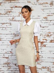 Aveloria Color Block Textured Bodycon Dress