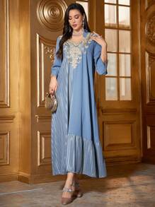 Vestido Asimétrico Estilo Árabe Bordado Para Mujer