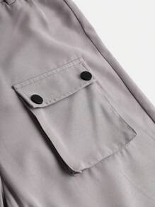 SHEIN 少女編織固色多口袋休閒褲 - 灰色 - 查看 3