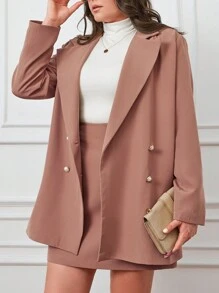 RueChic Của phụ nữ Kích thước lớn Nguyên chất Màu sắc Cổ áo tây Đôi ngực Áo vest Và Váy Bộ đồ - Lạc đà - Xem 1