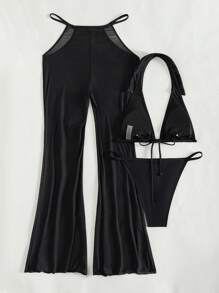 Swim Vcay Women's Halter Neck Bikini Set With Waist Cutout Design Summer Beach - Black - View 8