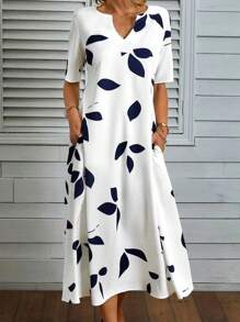 EMERY ROSE 缺口领口隐形口袋连衣裙长款女装 - 白色 - 查看 1