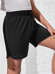 SHEIN Tween Boy's Black Comfortable, Breathable, Quick-Drying And Fashionable Sports Shorts