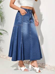 SHEIN LUNE Women's Umbrella Hem Denim Skirt