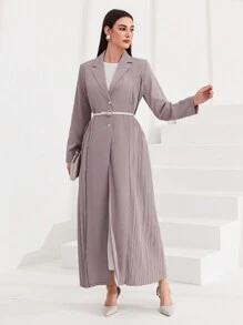 Al Najma 褶皱单排扣长袍，穆斯林时尚长袍，适合休闲/节日/聚会/旅行 - 紫色 - 查看 8