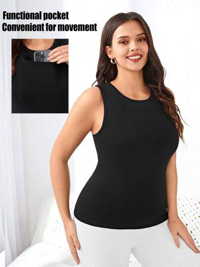 Gameset SHEIN Sport Plus Size Women's Tight Sports Tank Top With Front Mobile Phone Pocket