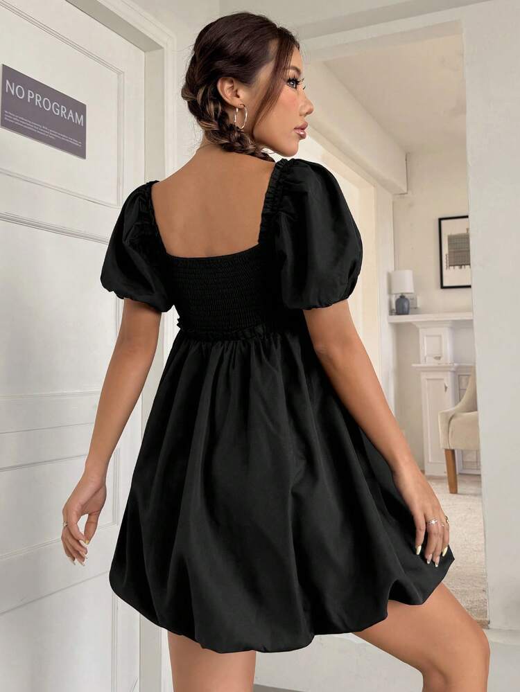 Puff Sleeve Dress With Ruffle Detail