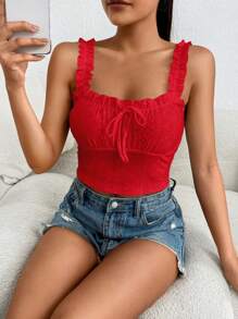 SHEIN EZwear Square Neck Knitted Tight Tank Top With Wide Straps