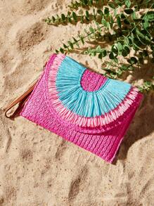 SHEIN SXY 女士手拿包、草编包、时尚优雅简约、个性化设计，适合海滩、度假、假日、夏季、海边等场合。 - 玫紅色 - 查看 2