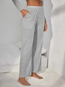 溜冰用斜口口袋鬆緊針織褲 - 灰色 - 查看 6