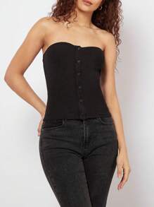 SHEIN BASICS Women's Front Buckle Strapless Top