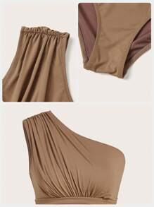 Swim Chiccia Bộ đồ tắm một mảnh không tay đi biển mùa hè dành cho nữ - Màu Khaki - Xem 6