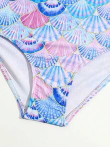 少女人魚鱗片印花單件泳衣,配有魚尾設計 - 彩色 - 查看 5