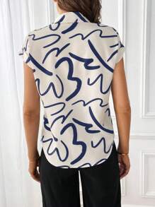 SHEIN Essnce 女性極簡線條圖案短袖襯衫