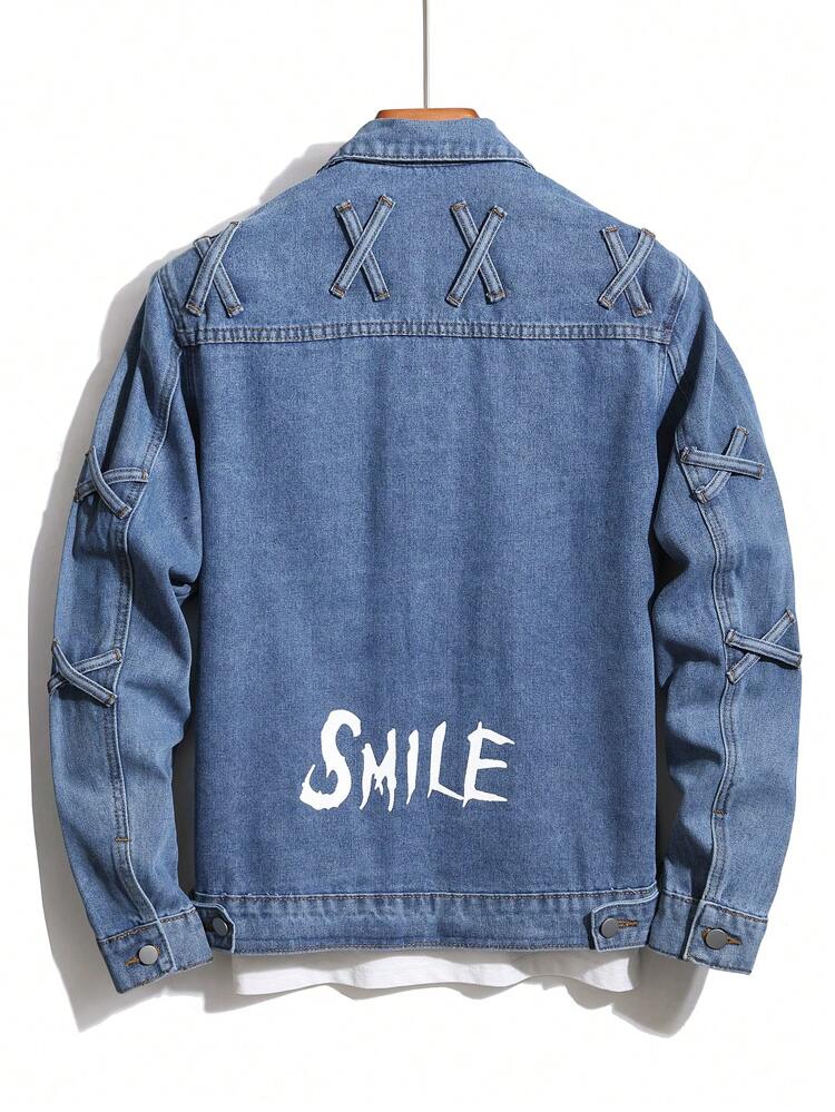 Men's Front Buckle, Pocketed Denim Jacket