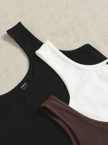 SHEIN EZwear Camisetas De Tirantes Tejidas Multicolores De Color Sólido Ajustadas