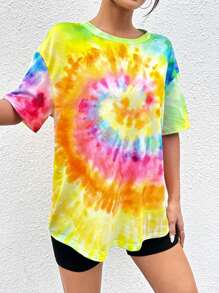 SHEIN EZwear Camiseta De Hombro Caído Tie-dye