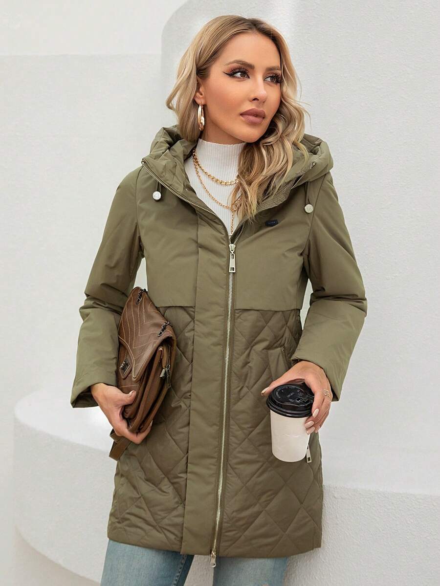 GASMAN Women's Regular Fit Hooded Zip-Up Padded Coat - Khaki - View 1