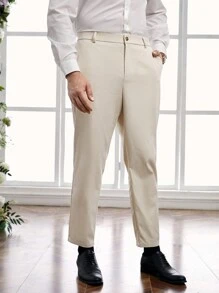 Manfinity VCAY 男士大碼純色錐形西裝長褲 - 杏色 - 查看 4