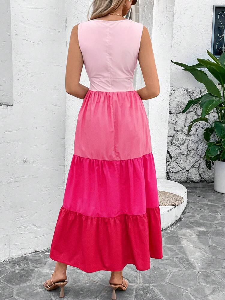 Women's V-Neck Spaghetti Strap Multi-Layered Dress